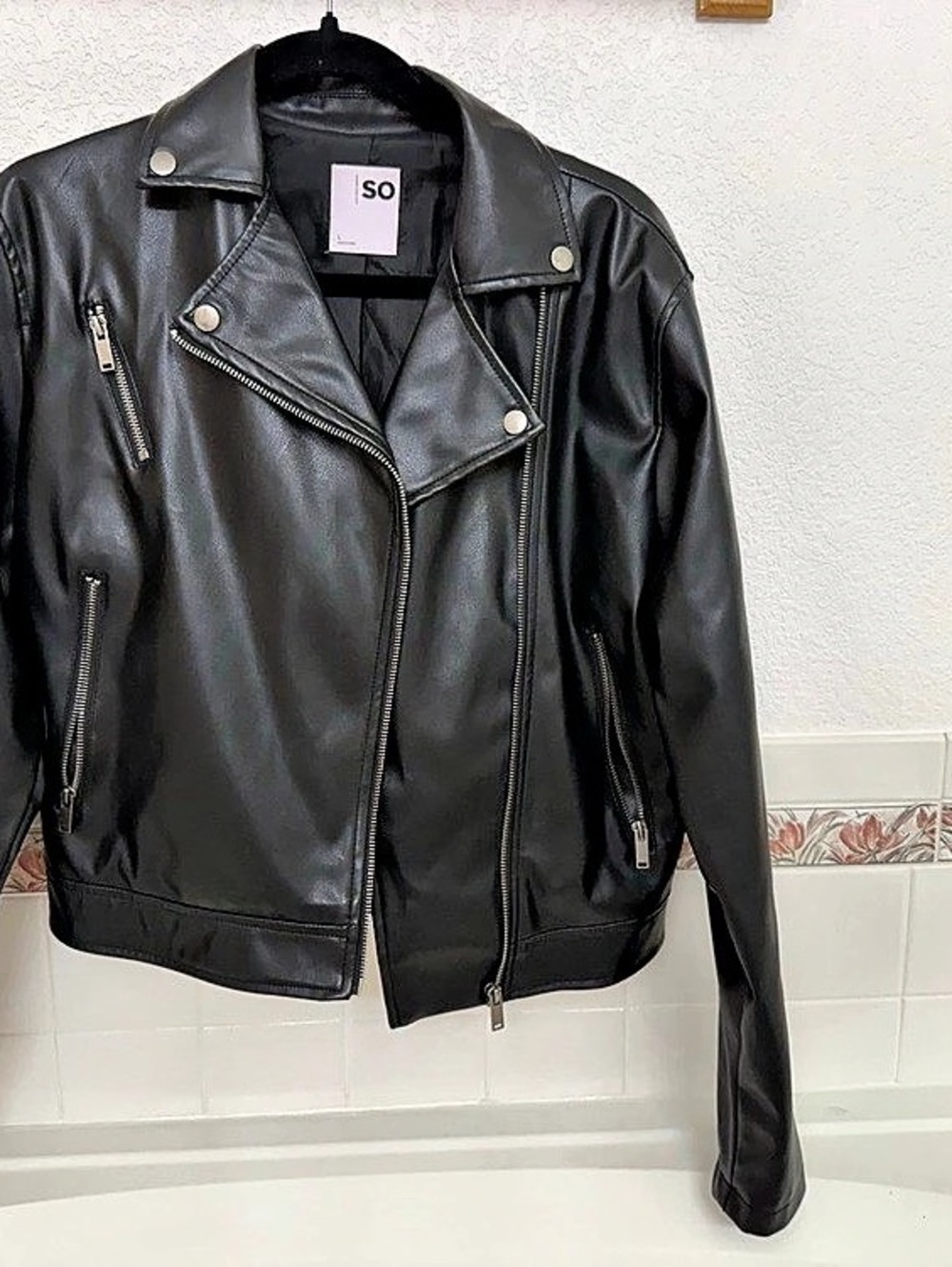 SO Black Faux Leather Moto Jacket Like New